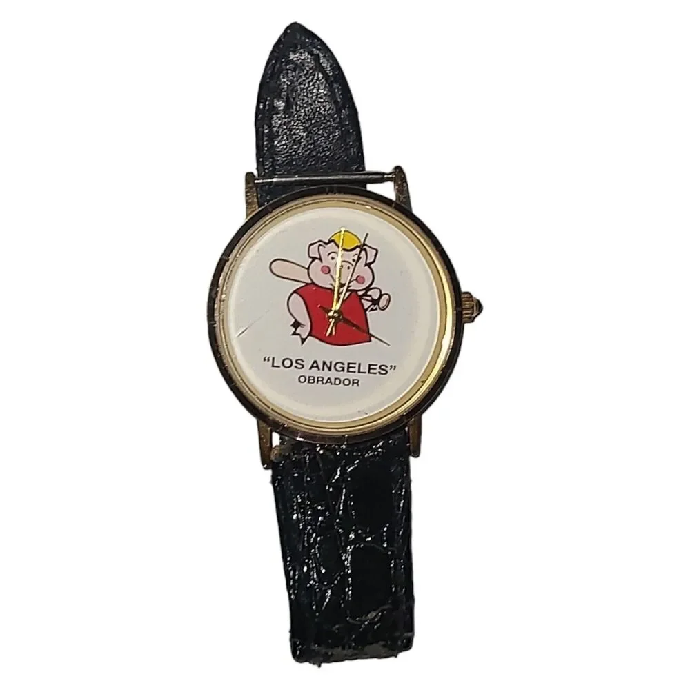Vintage Los Angeles Obrador Baseball Pig *Broken‎ Watch 18k Micron Plating